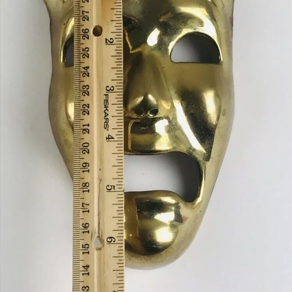 Theater Mask Vintage Solid Brass Tragedy Face 6.5” - Picture 8 of 8